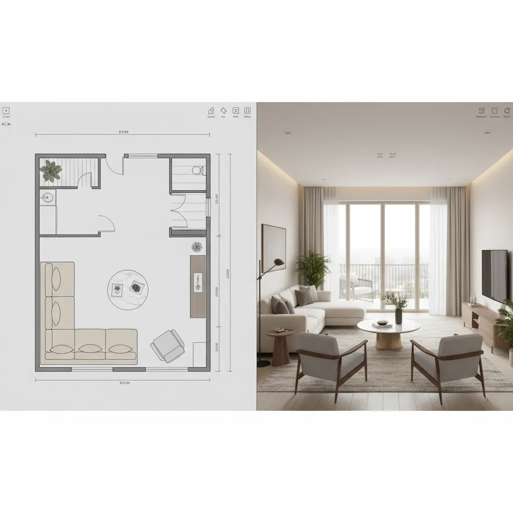 Comparison of 2D floor plan and 3D room visualization in a planner tool