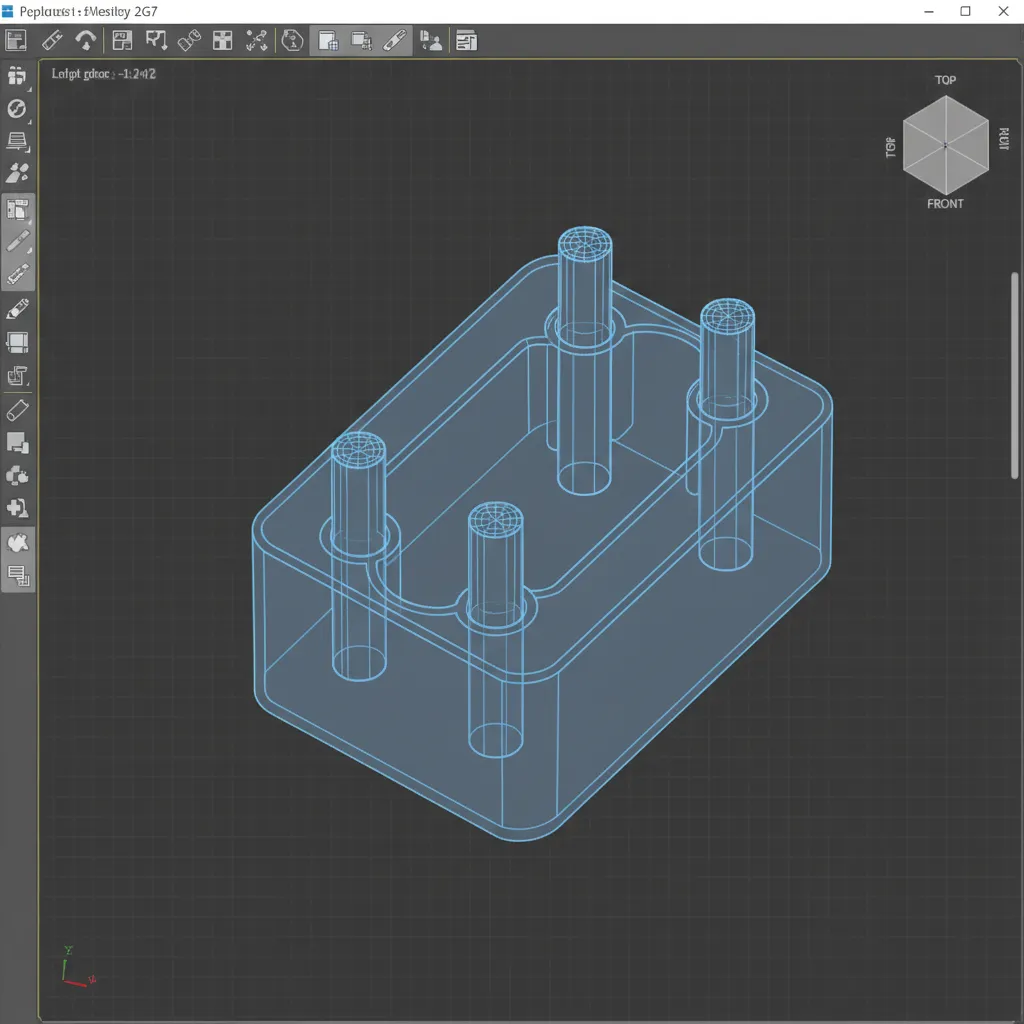 Interior design drawing showing a wireframe model of a light bulb base in professional design software