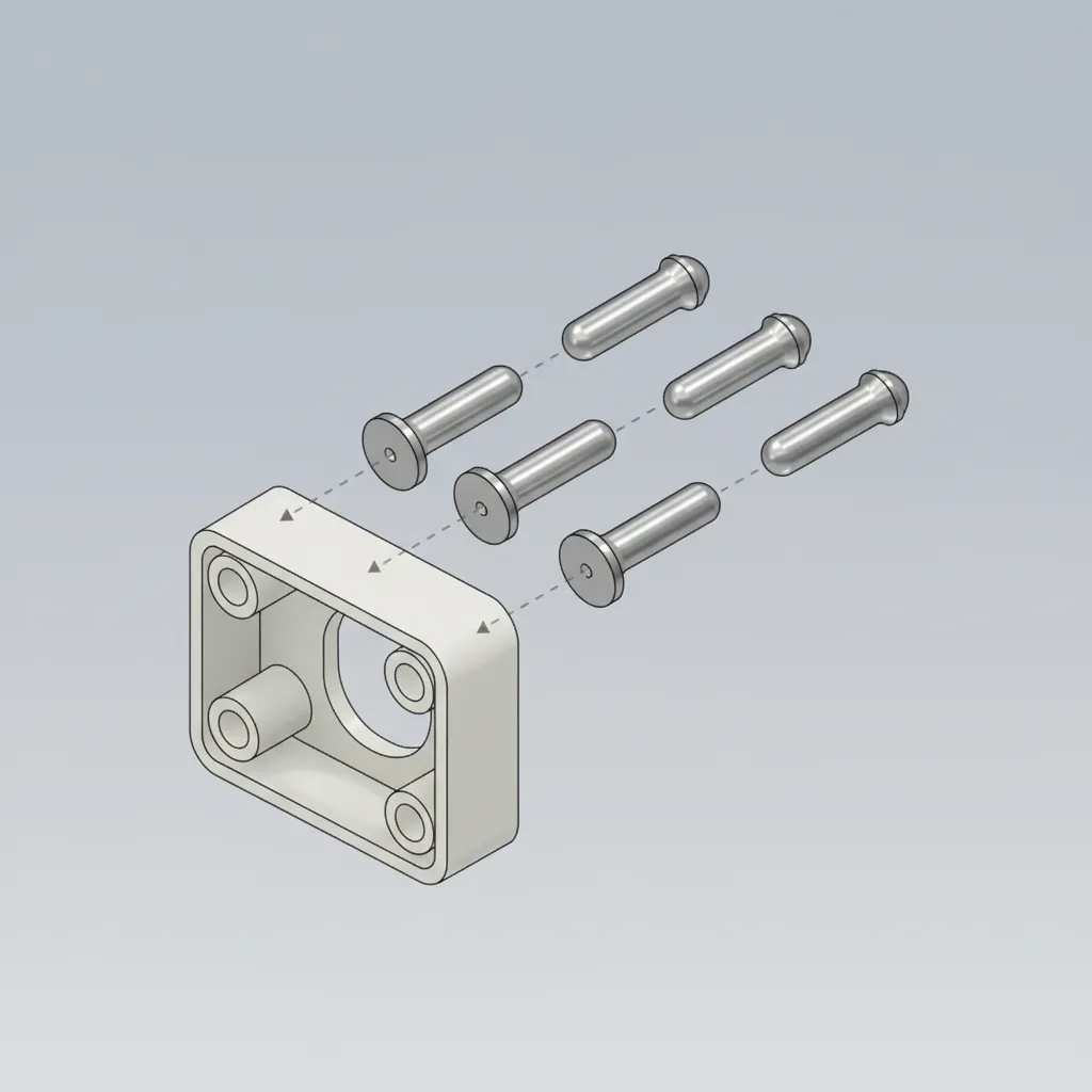 Diagram showing how four metal pins fit into a plastic light bulb base for ceiling lights