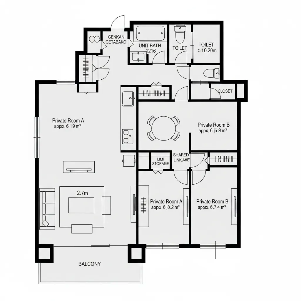 回遊できる2室＋連結LD