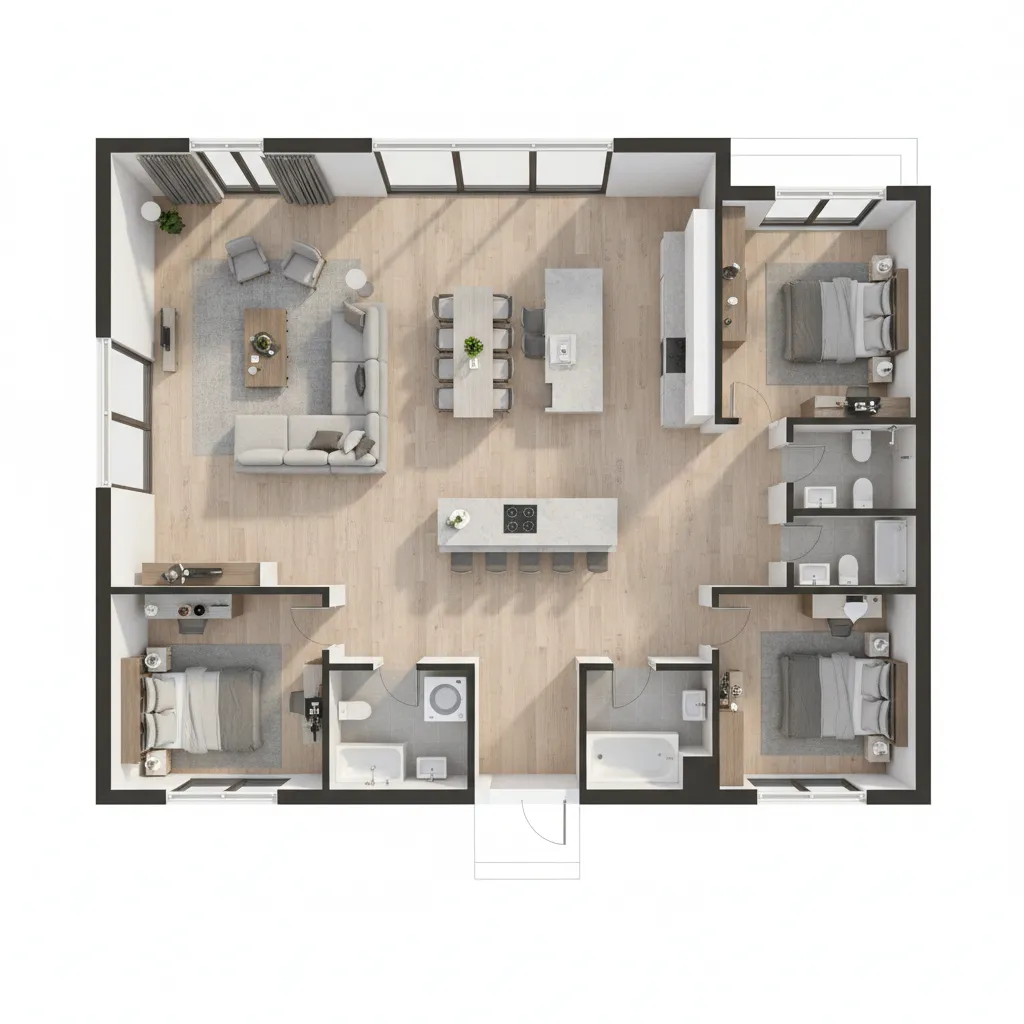 How to Optimize Space in a 3 Bedroom 3D Floor Plan