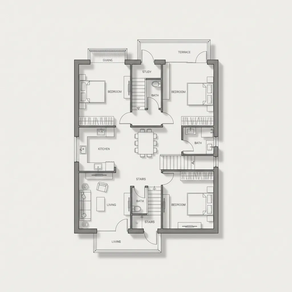 3 storey tube house floor plan layout showing room arrangement
