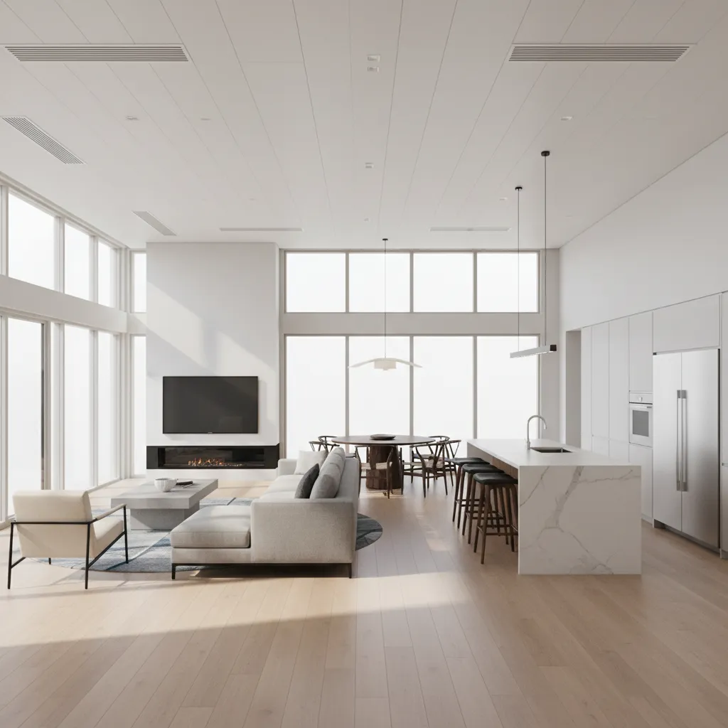 large open concept home interior demonstrating cooling coverage suitable for a 3 ton AC