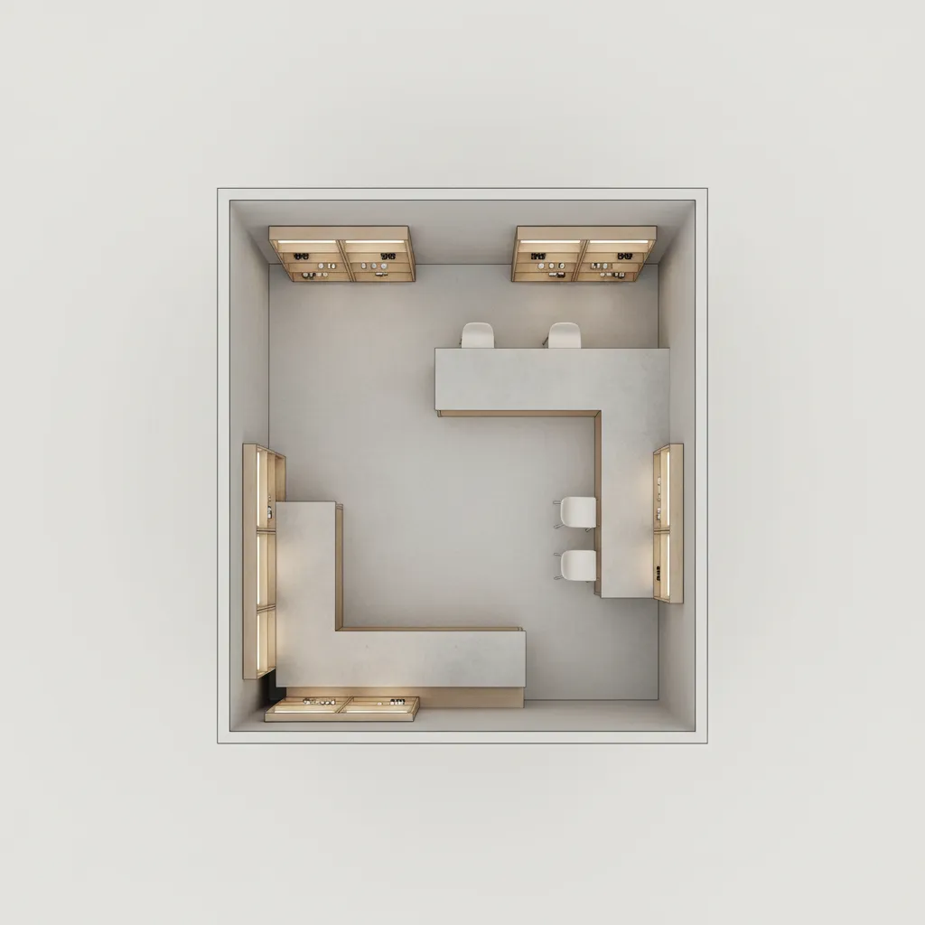 Top view layout of a 30 square foot retail display booth