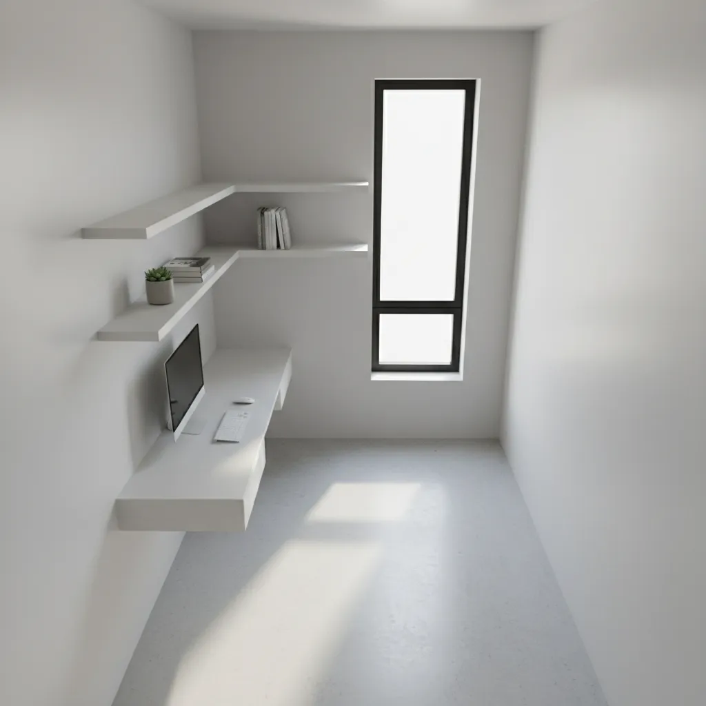 Visualization of a small 30 square foot room footprint with minimal furniture