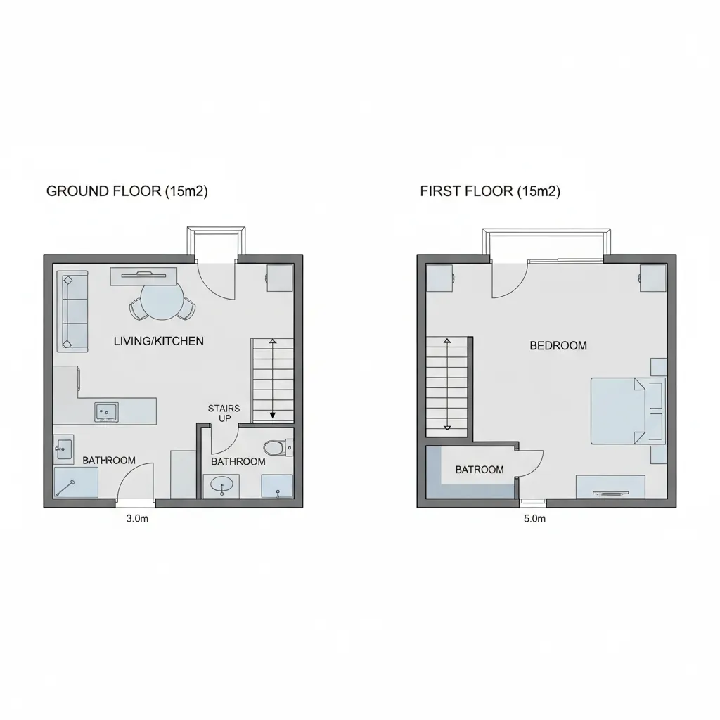 Sơ đồ bố trí mặt bằng nhà 30m2 hai tầng