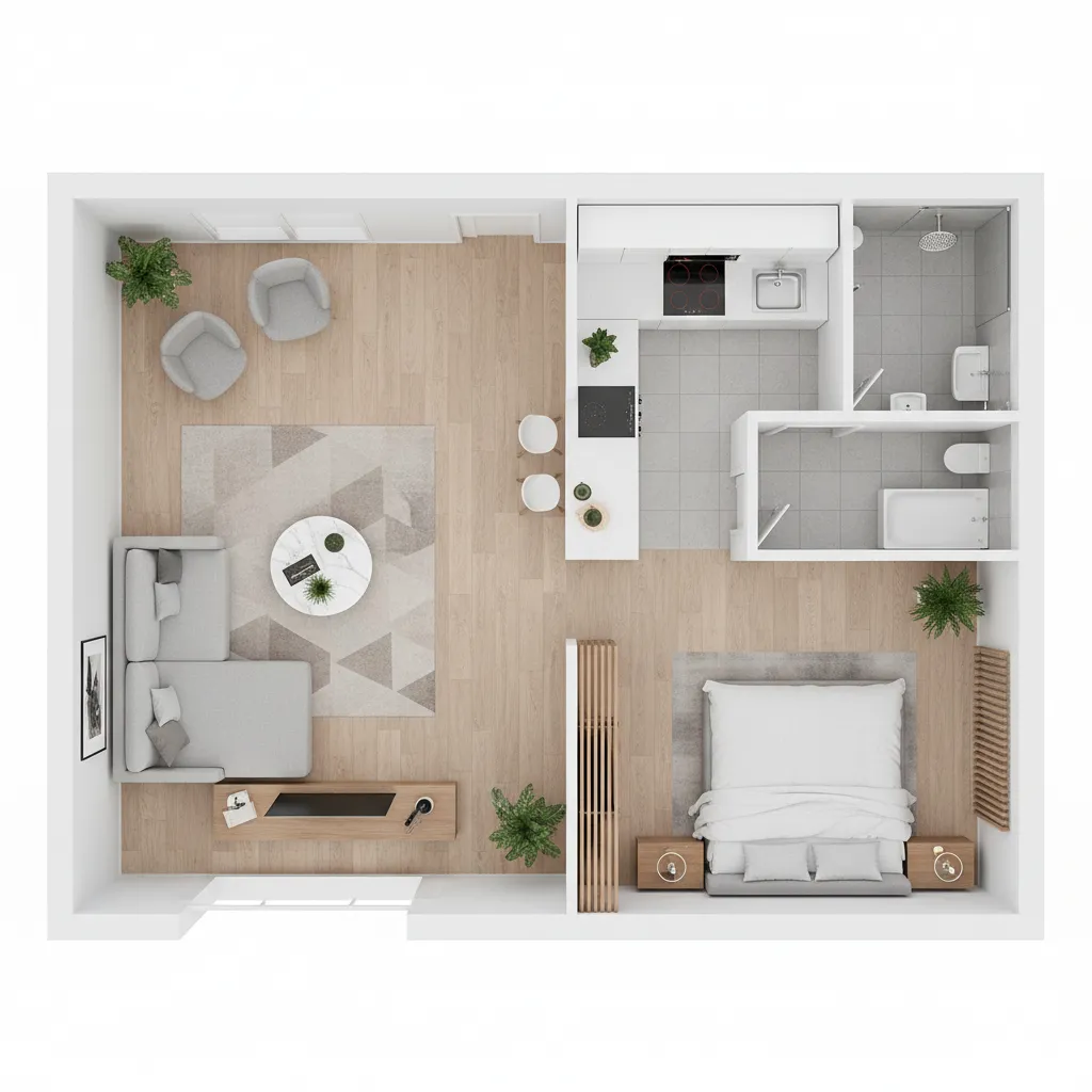 Mặt bằng 3D cho thiết kế nhà 30m2