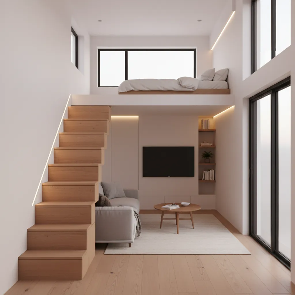 Nhà 30m2 có gác lửng bố trí phòng ngủ phía trên