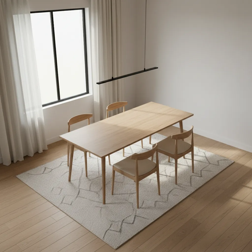 30 by 60 rectangular dining table placed in a small dining room layout