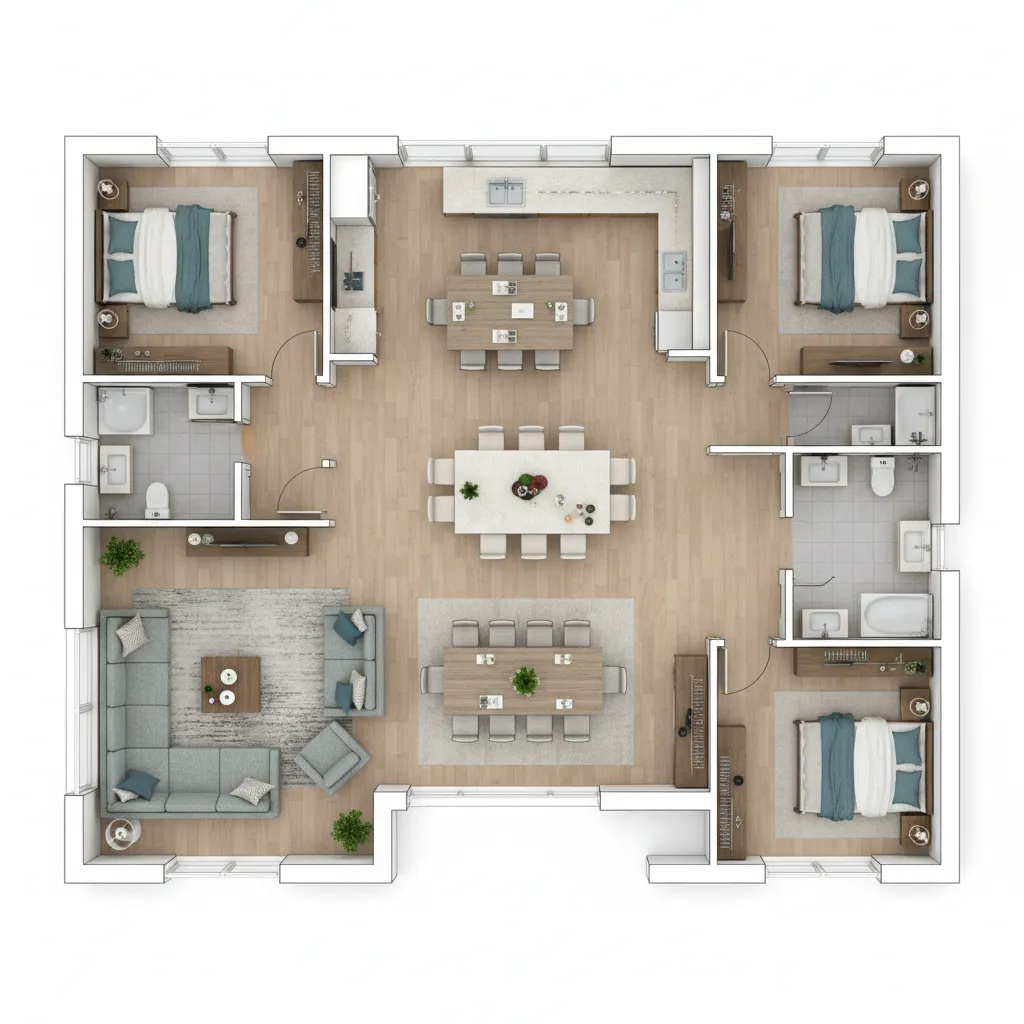 Family home zoning layout showing living dining and bedroom areas in a 30 x 60 house