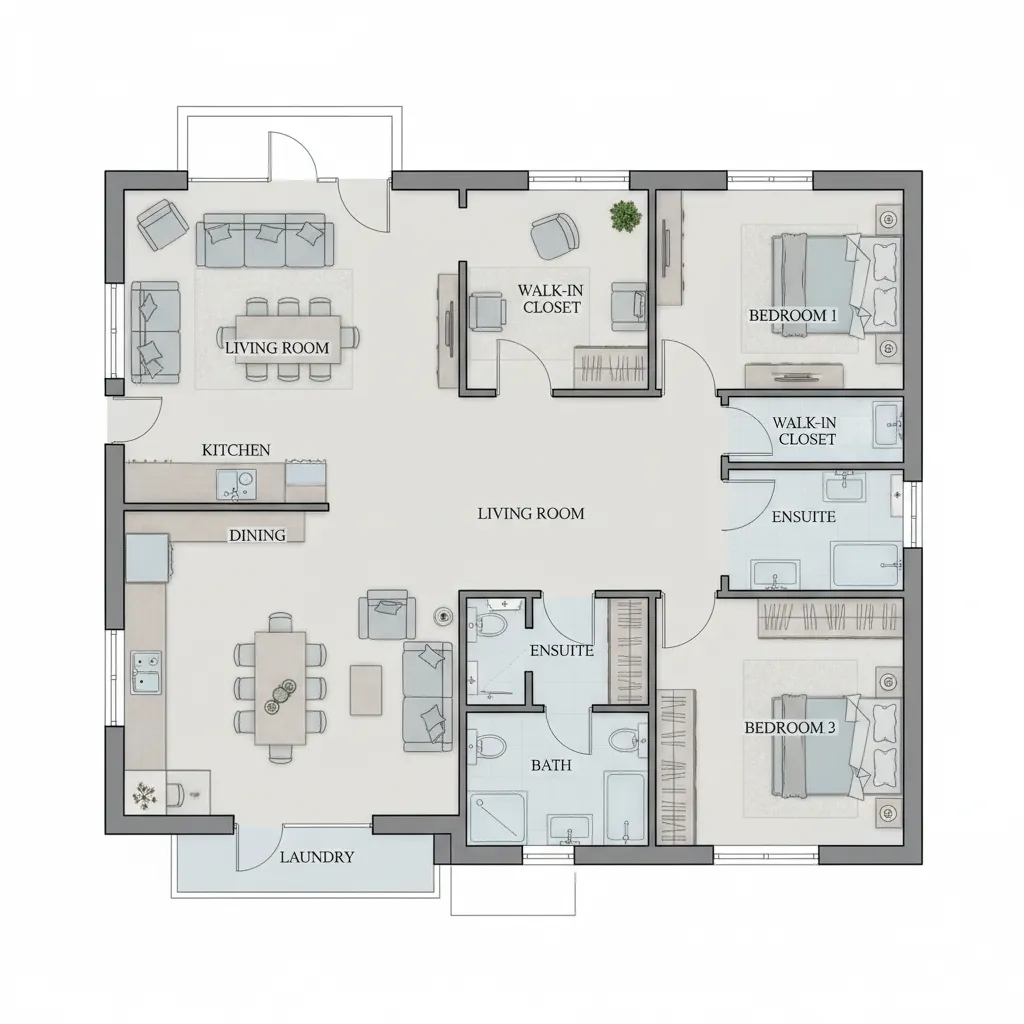 example modern 30 x 60 house floor plan layout with living room kitchen and bedrooms