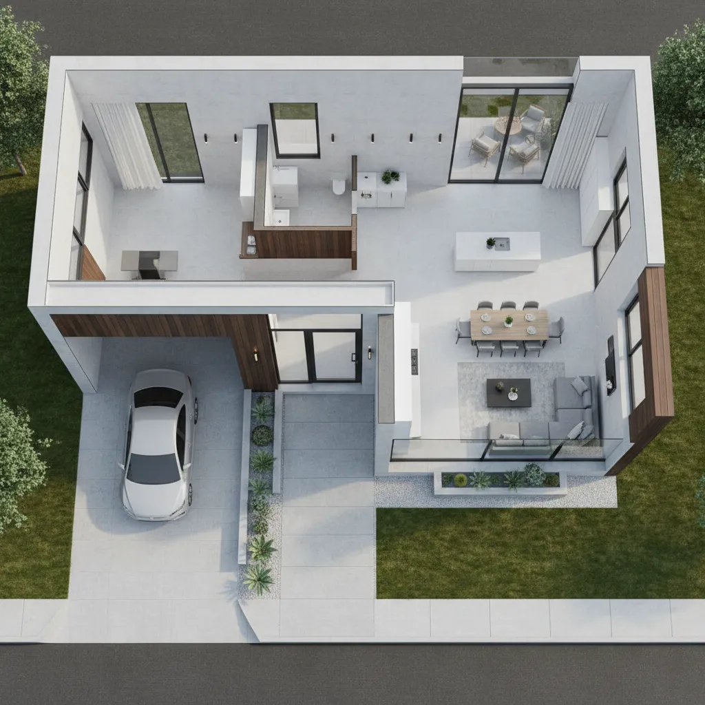 30x60 house ground floor showing parking space and clear entry flow
