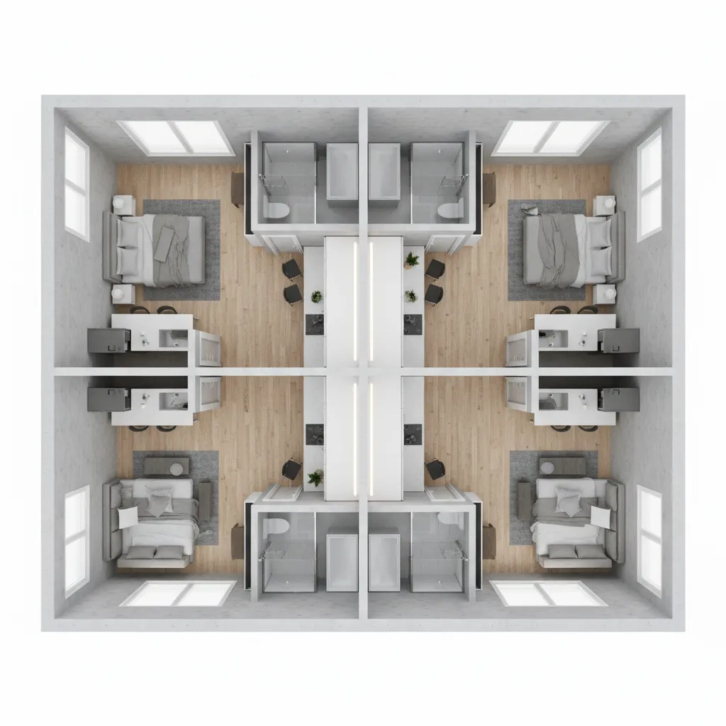 Rental apartment layout concept inside a 30 x 60 building