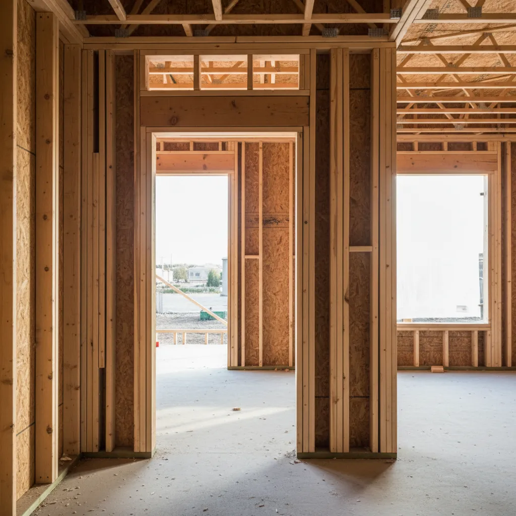 Wood wall framing showing rough opening for a 36 inch exterior door