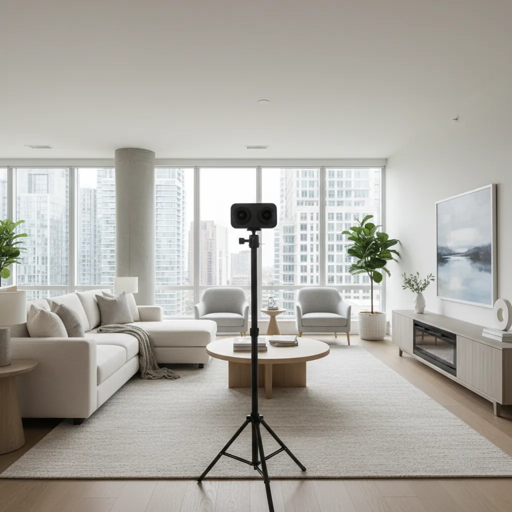 360 camera scanning a staged living room interior