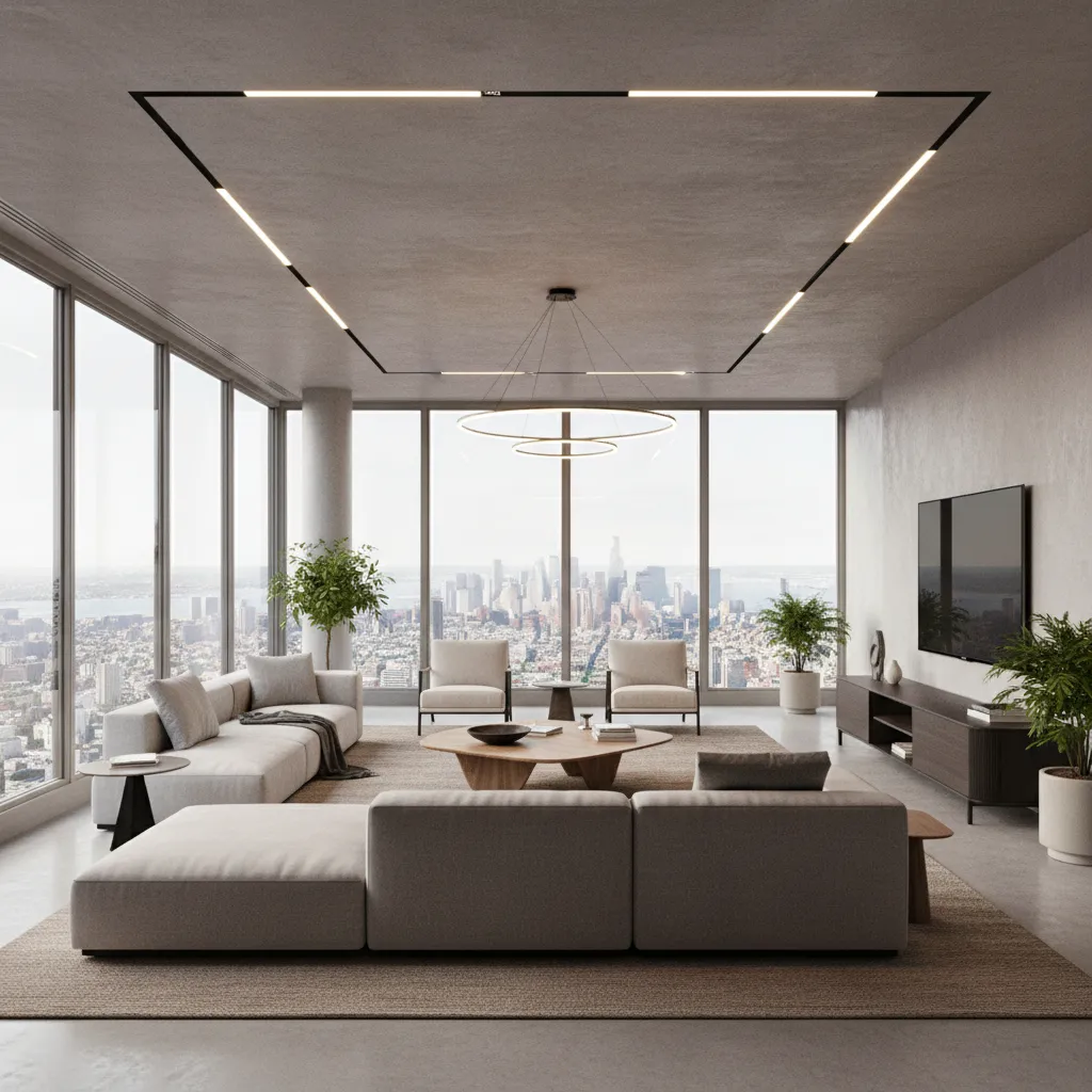 modern living room rendered as a 360 degree panoramic interior visualization