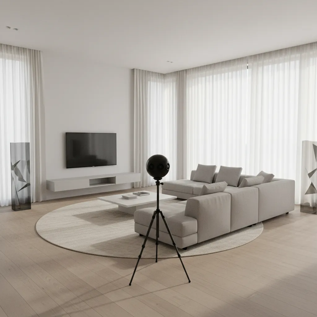 Example of 360 camera placed in center of living room during floor plan scan