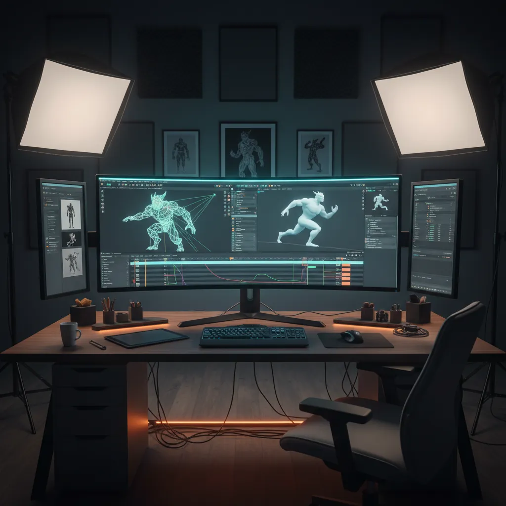 3d character model being animated in professional software