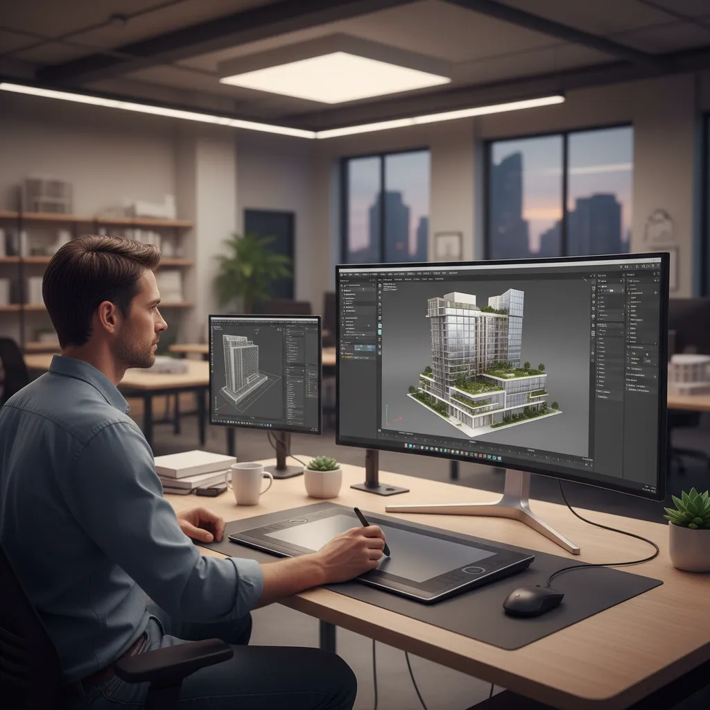 3D architectural building model used for rendering workflow
