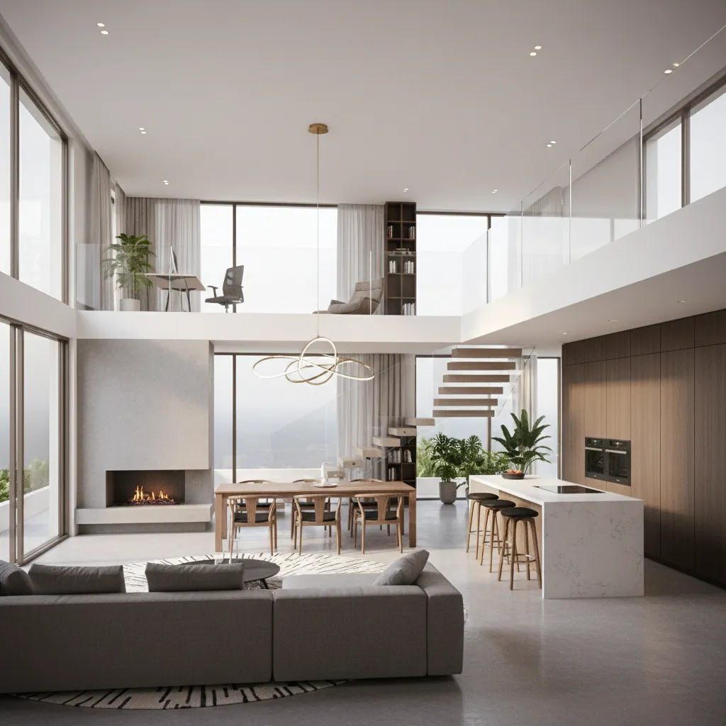 Render arquitectónico realista de una casa moderna de tres plantas