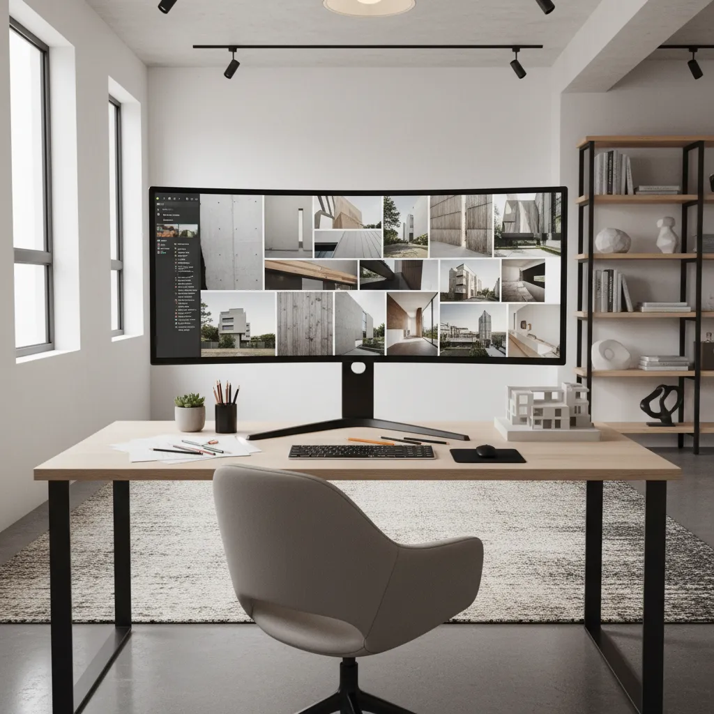 3D artist arranging visual references on a digital reference board