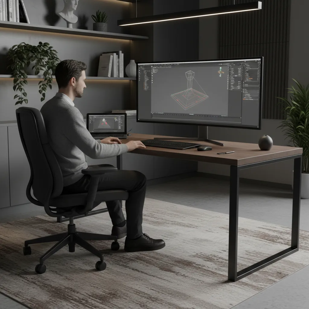 3D artist previewing models before sharing them in an online community