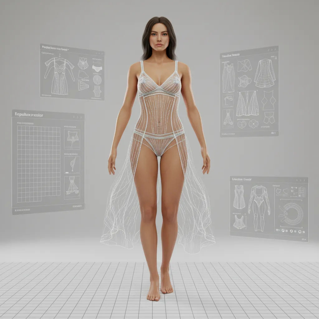 Avatar 3D probando diseño de ropa interior digital