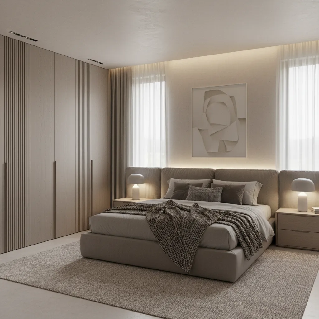 3D bedroom design visualization showing full interior layout
