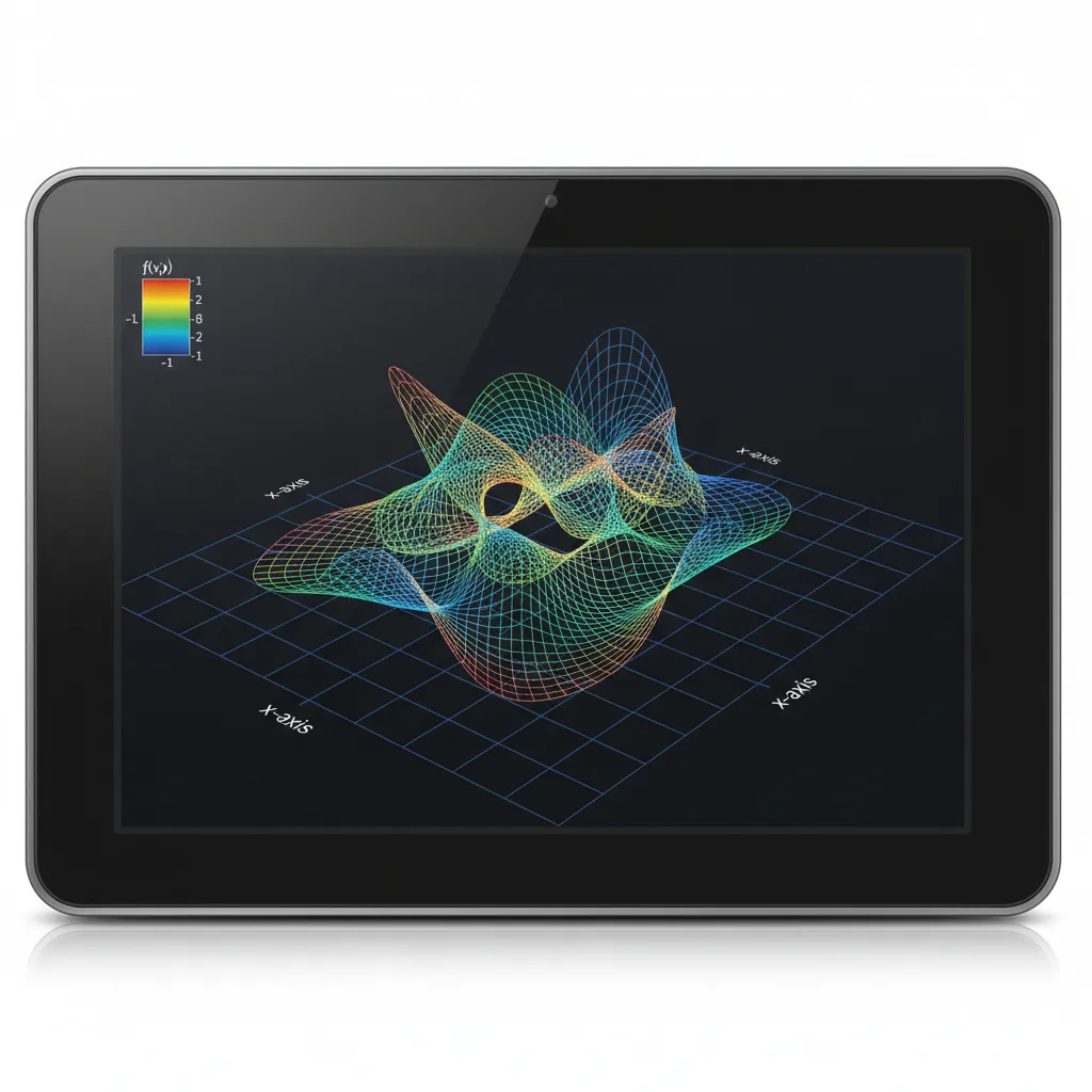 3D mathematical surface graph displayed on a digital calculator model interface