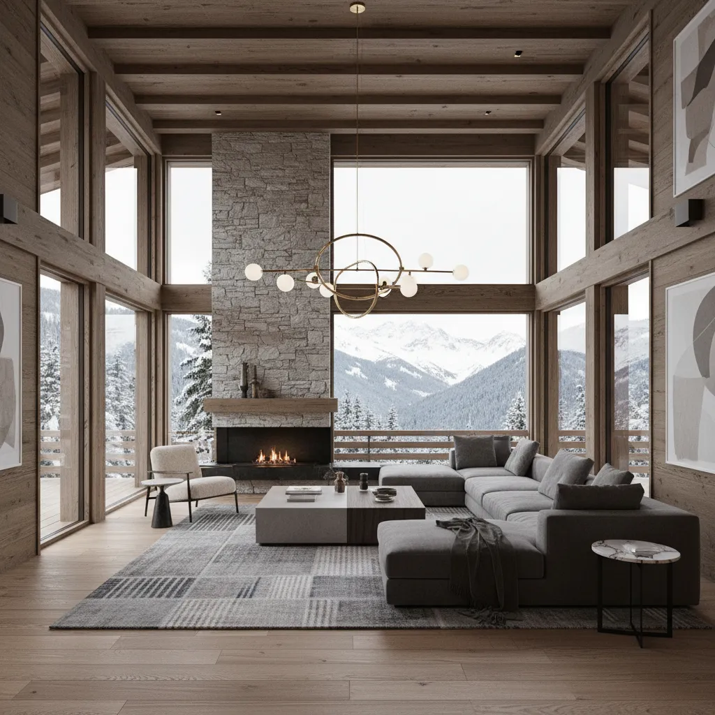 Render 3D realista del interior de un chalet moderno