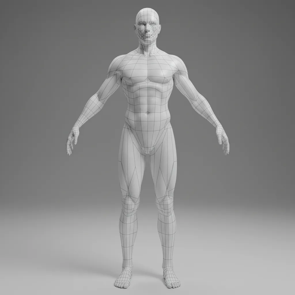 3D character base mesh prepared for clothing workflows