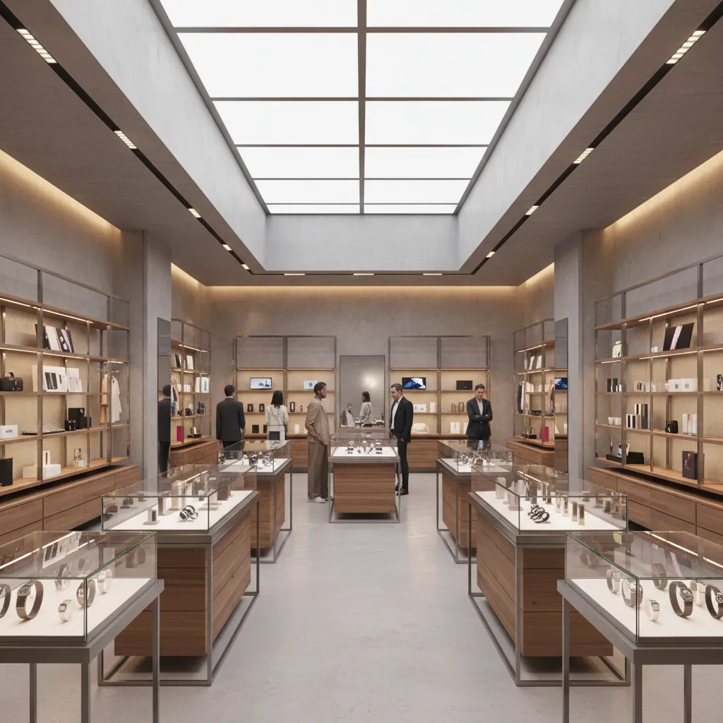 Render 3D de un espacio comercial moderno