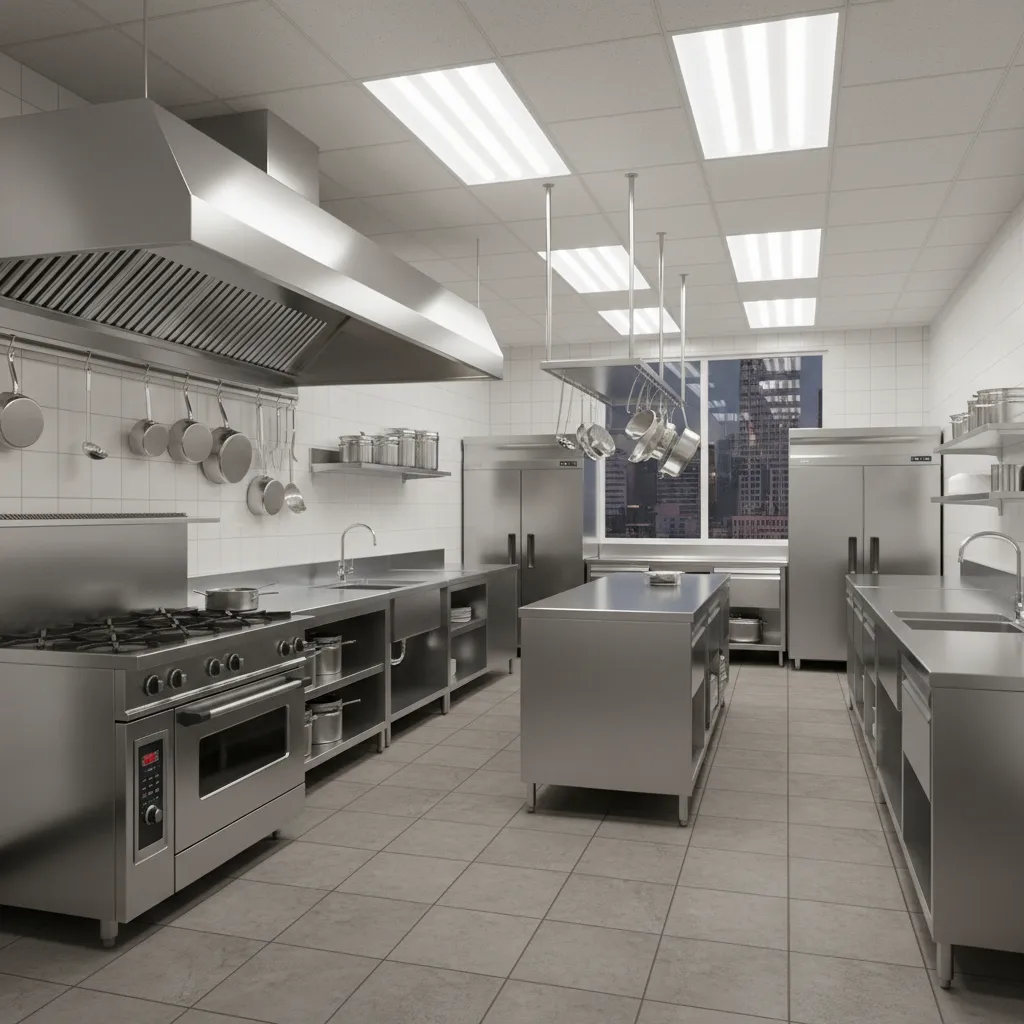 3d rendering of commercial restaurant kitchen design layout