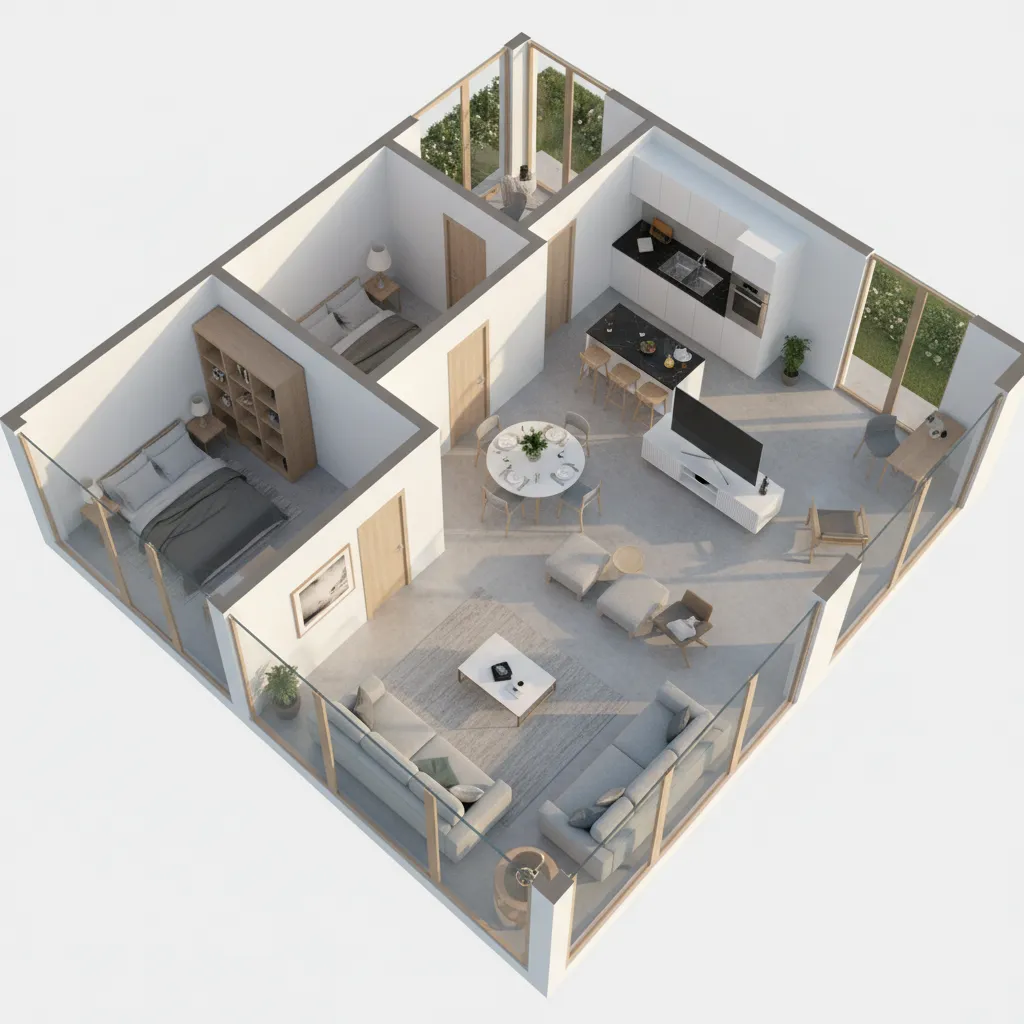 Visualisasi 3D denah rumah type 42