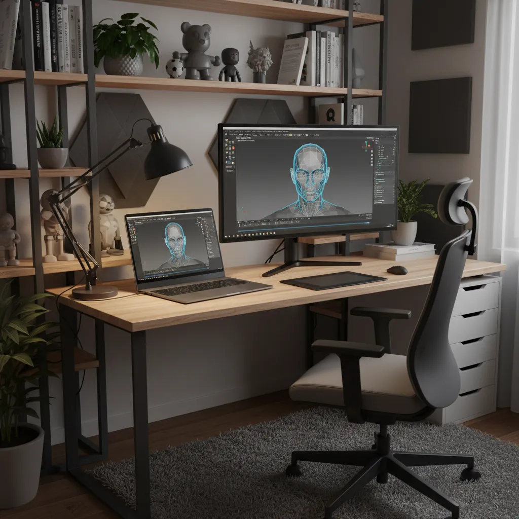 Designer learning 3D software through tutorials and interface practice