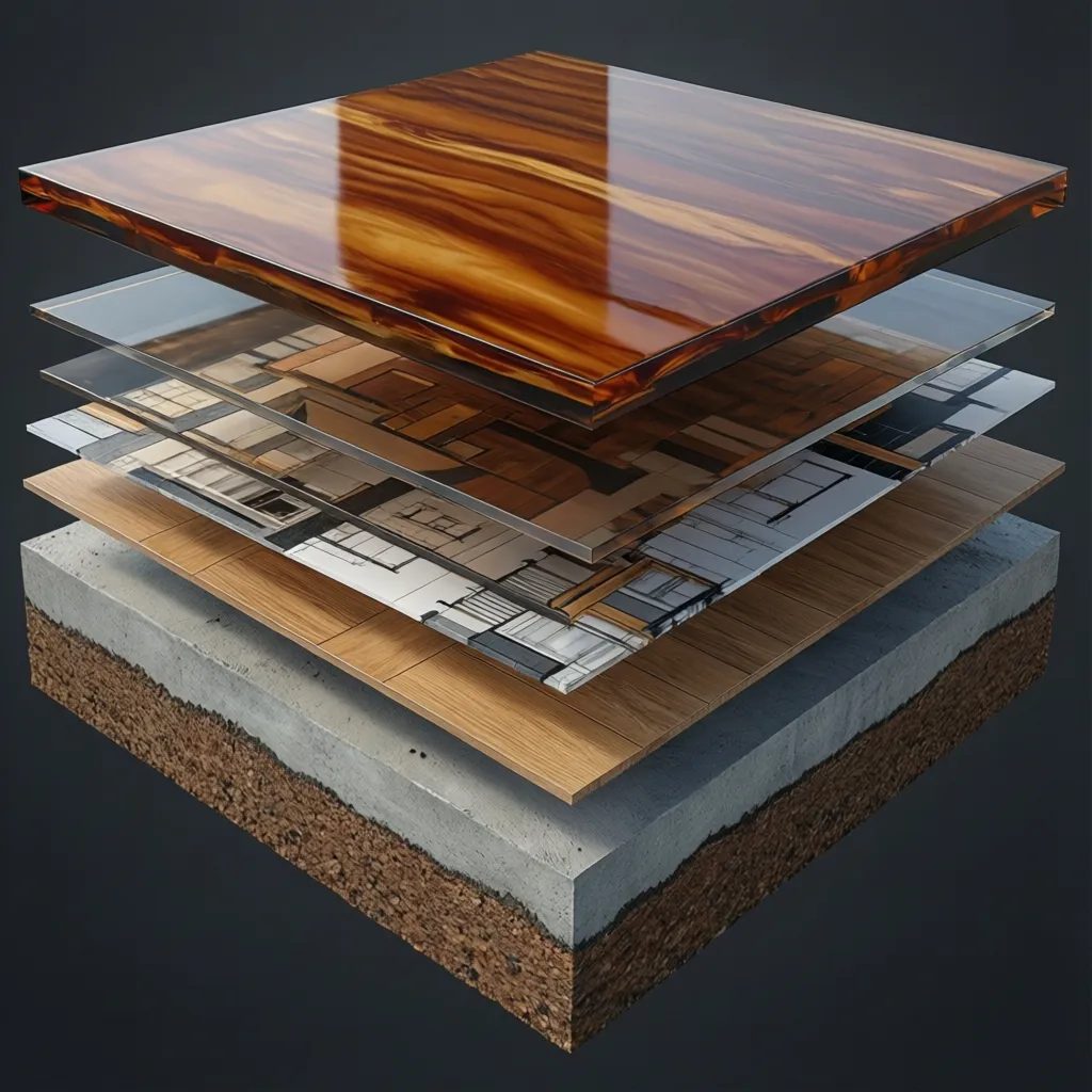 diagram style visualization of 3D epoxy flooring layers and structure
