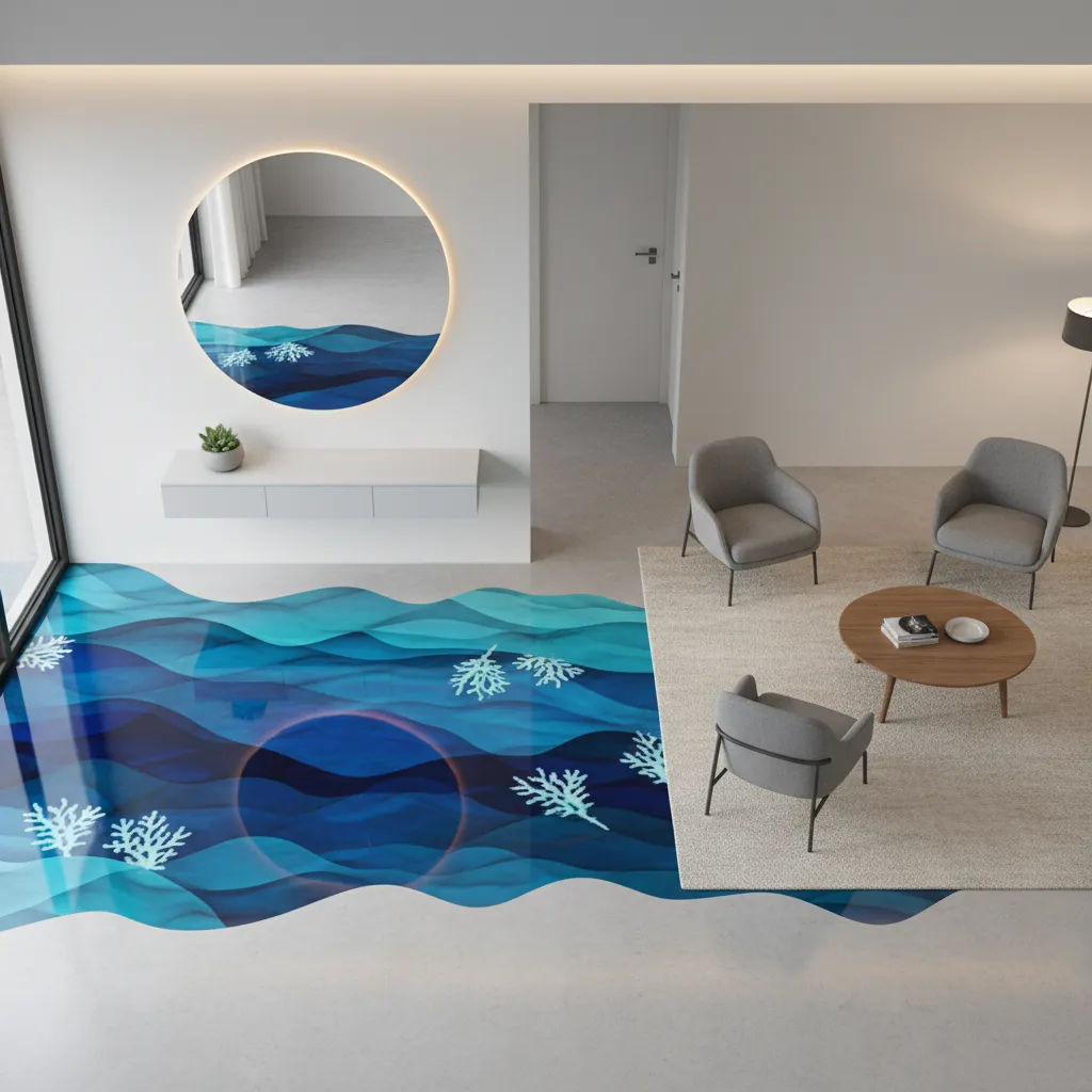 3D floor layout planning concept showing feature zone flooring design