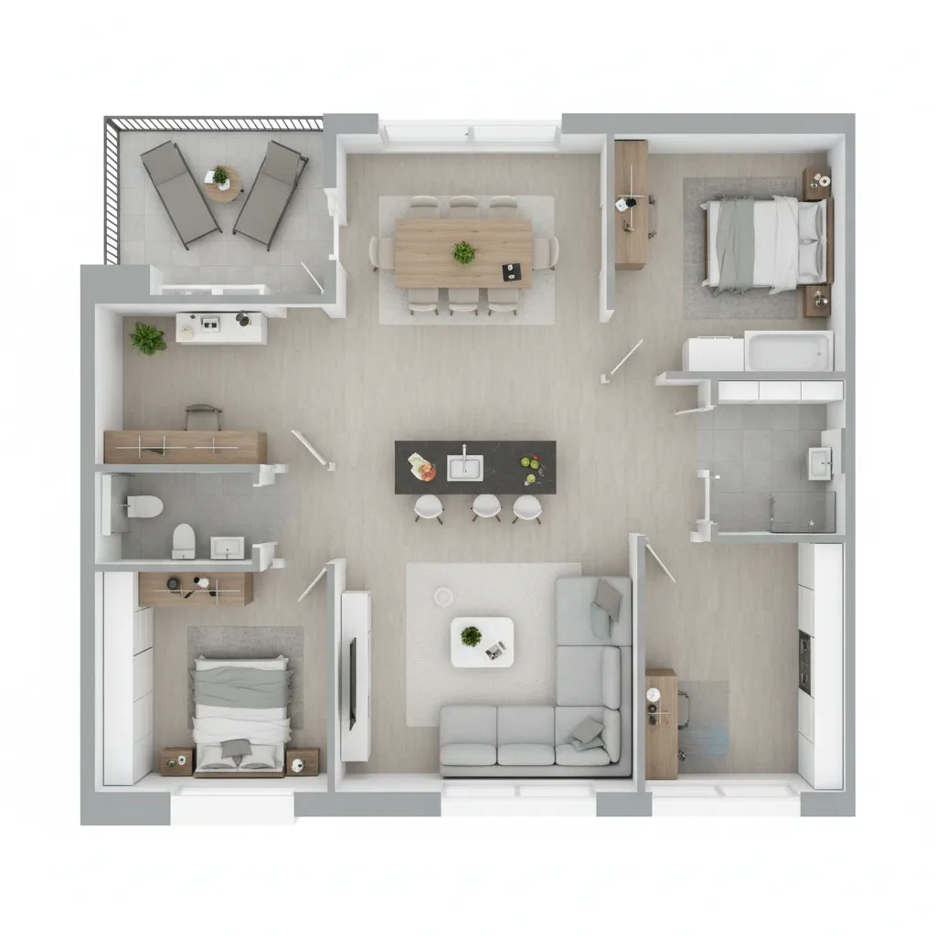 Detailed 3D floor plan layout used by international design teams to coordinate interior spaces