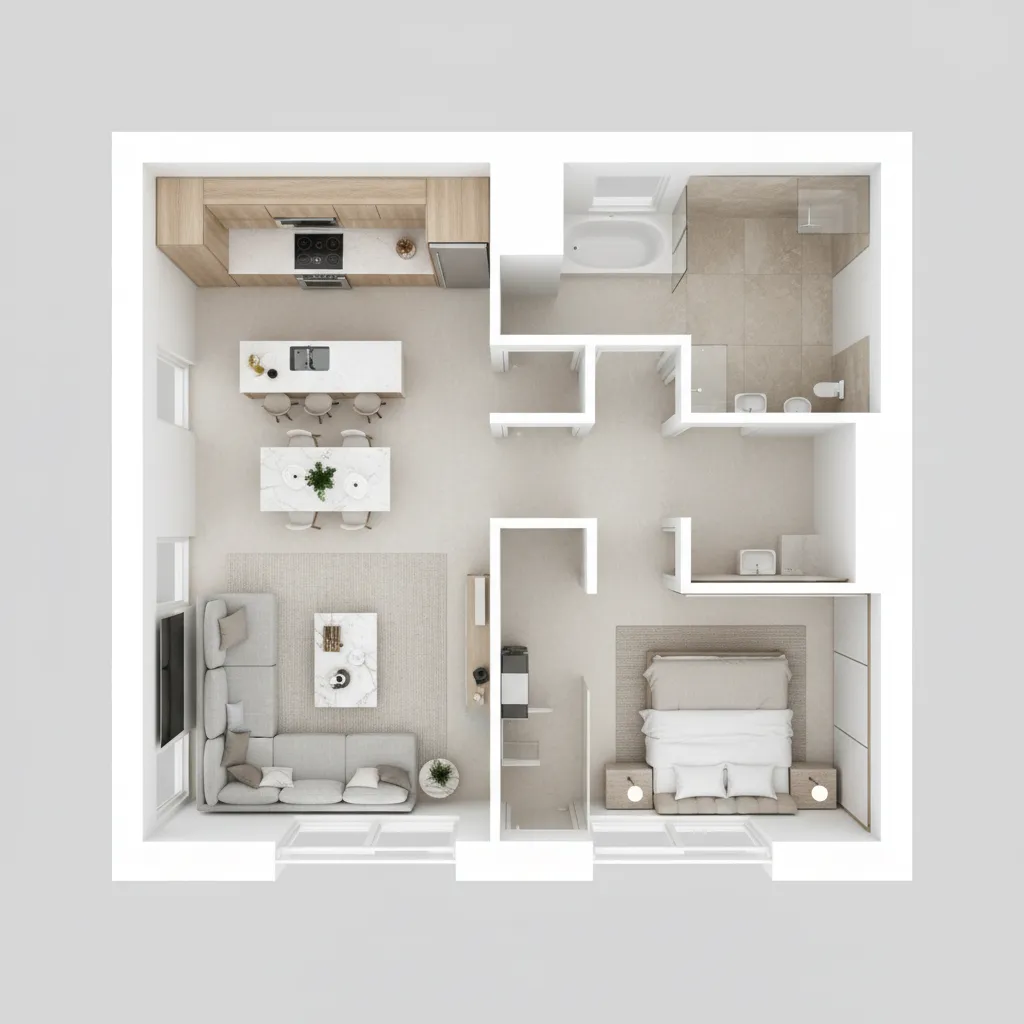 3D floor plan layout of an apartment created with a home design app