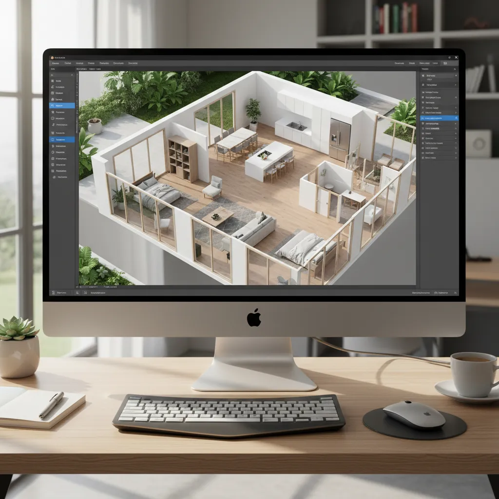 3D floor plan design interface showing home layout in modeling software
