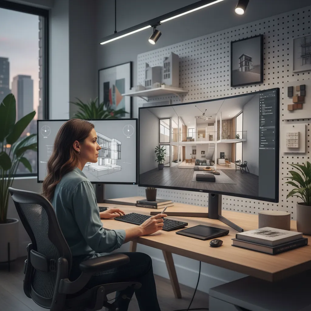 proceso de creación de plano de casa en software 3D