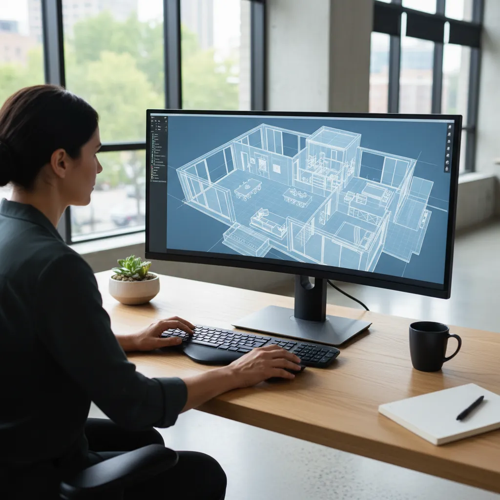 designer creating 3D house layout using floor planning software