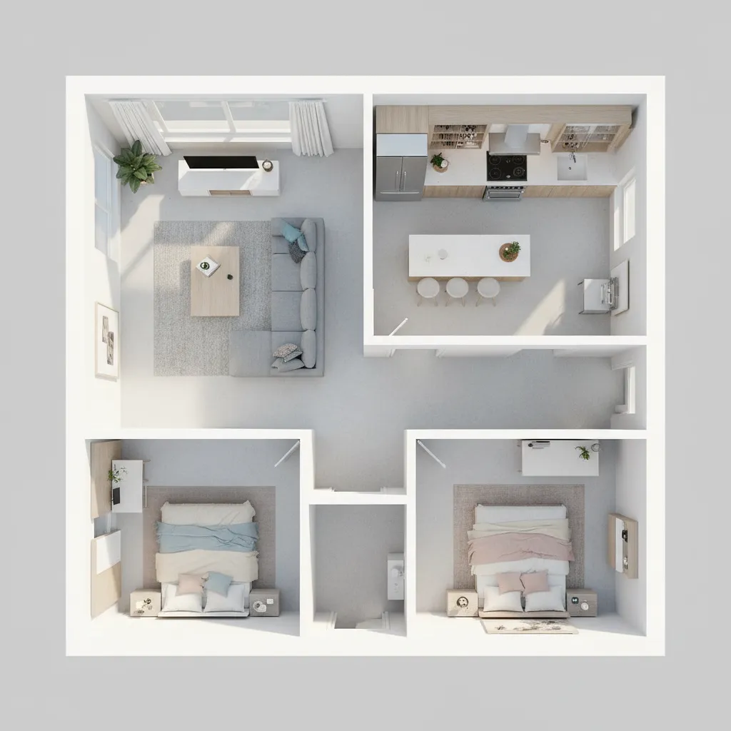 3D floor plan layout visualization for residential space planning