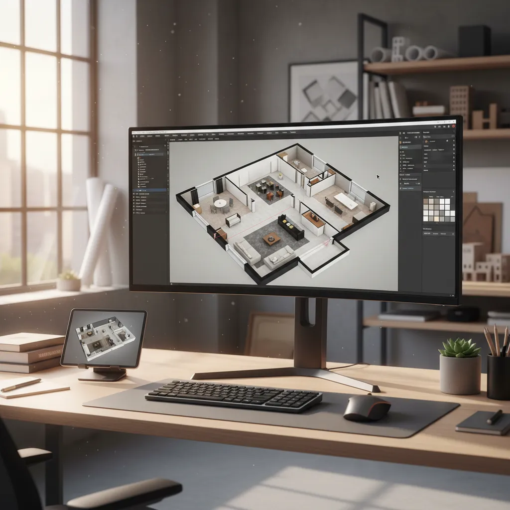 designer creating room layout using 3D floor plan maker software interface