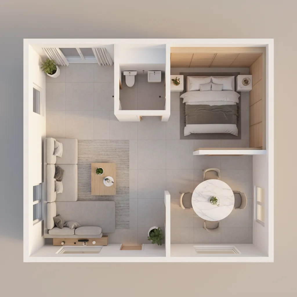 3D floor plan focusing on accurate furniture placement in living spaces