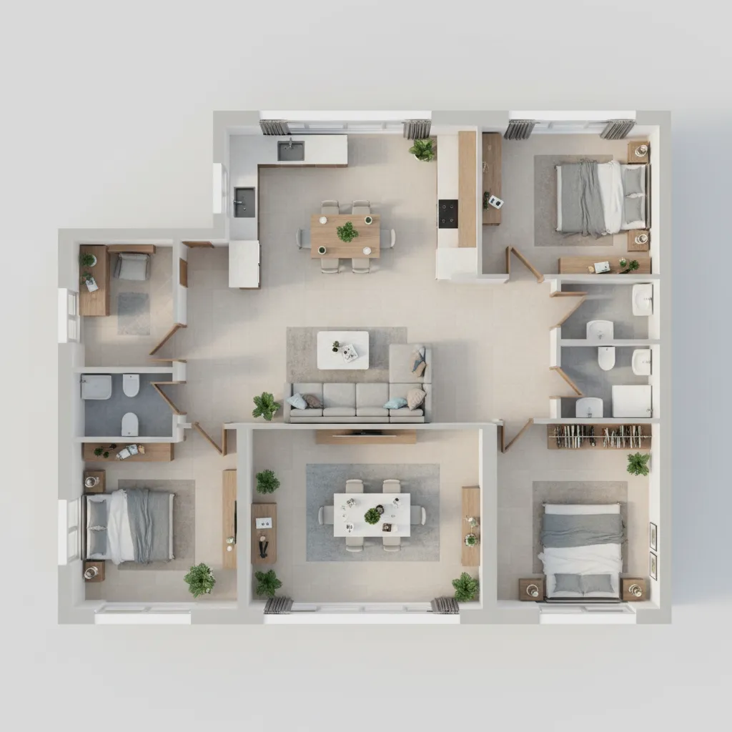 3d floor plan visualization of residential home layout