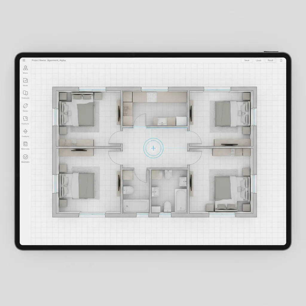 Creating walls and rooms in a digital 3D floor plan layout tool