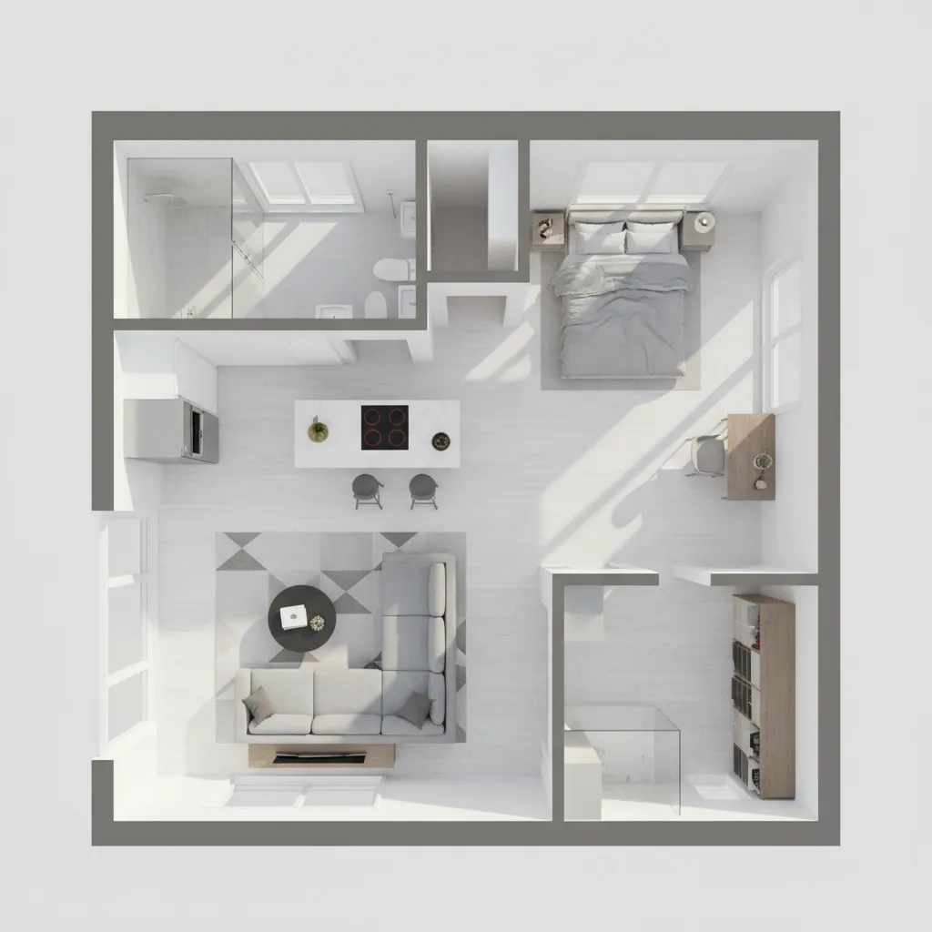 3D apartment floor plan layout created with interior design software