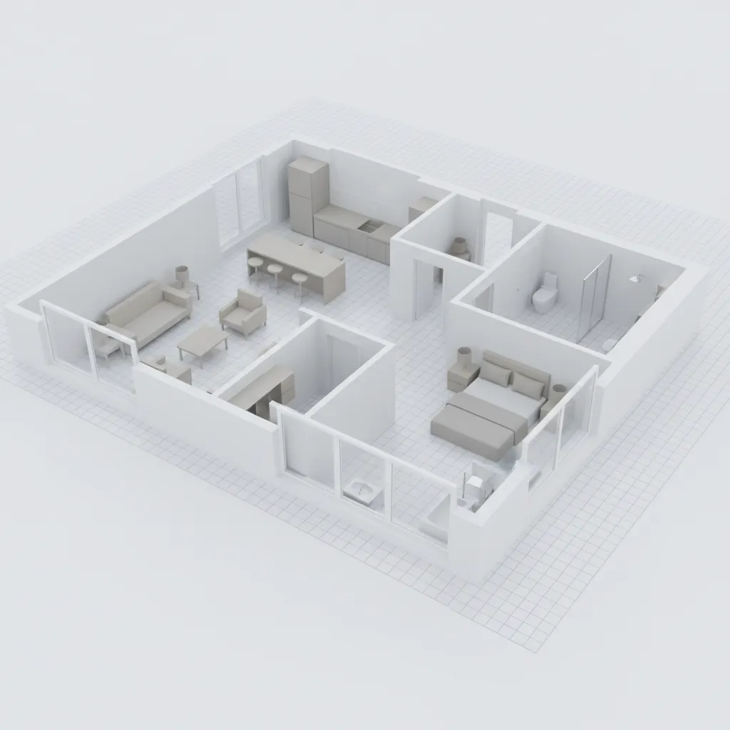 3D floor plan designer layout editing view with walls and furniture