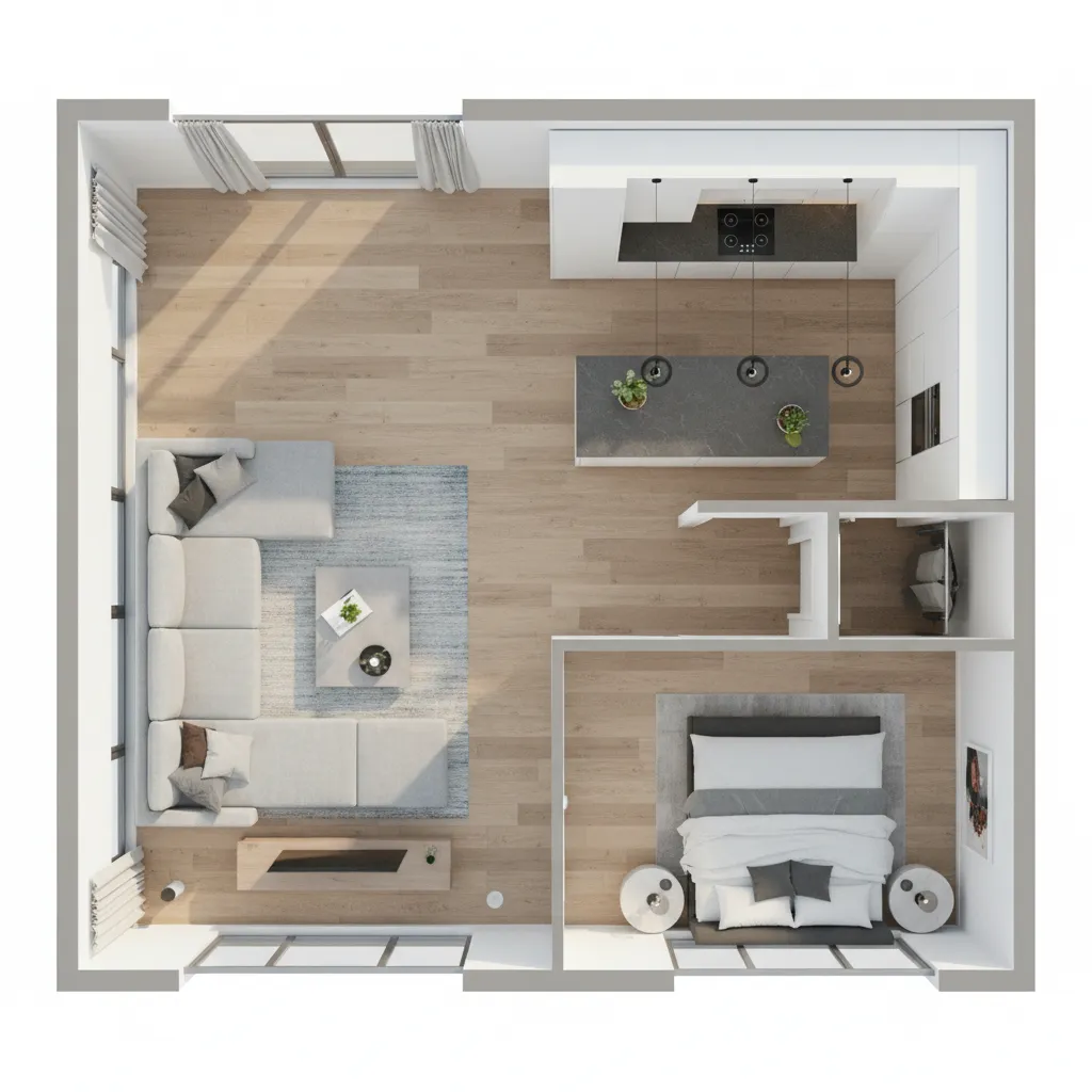 Mô hình mặt bằng 3D của căn hộ được tạo bằng app thiết kế nhà